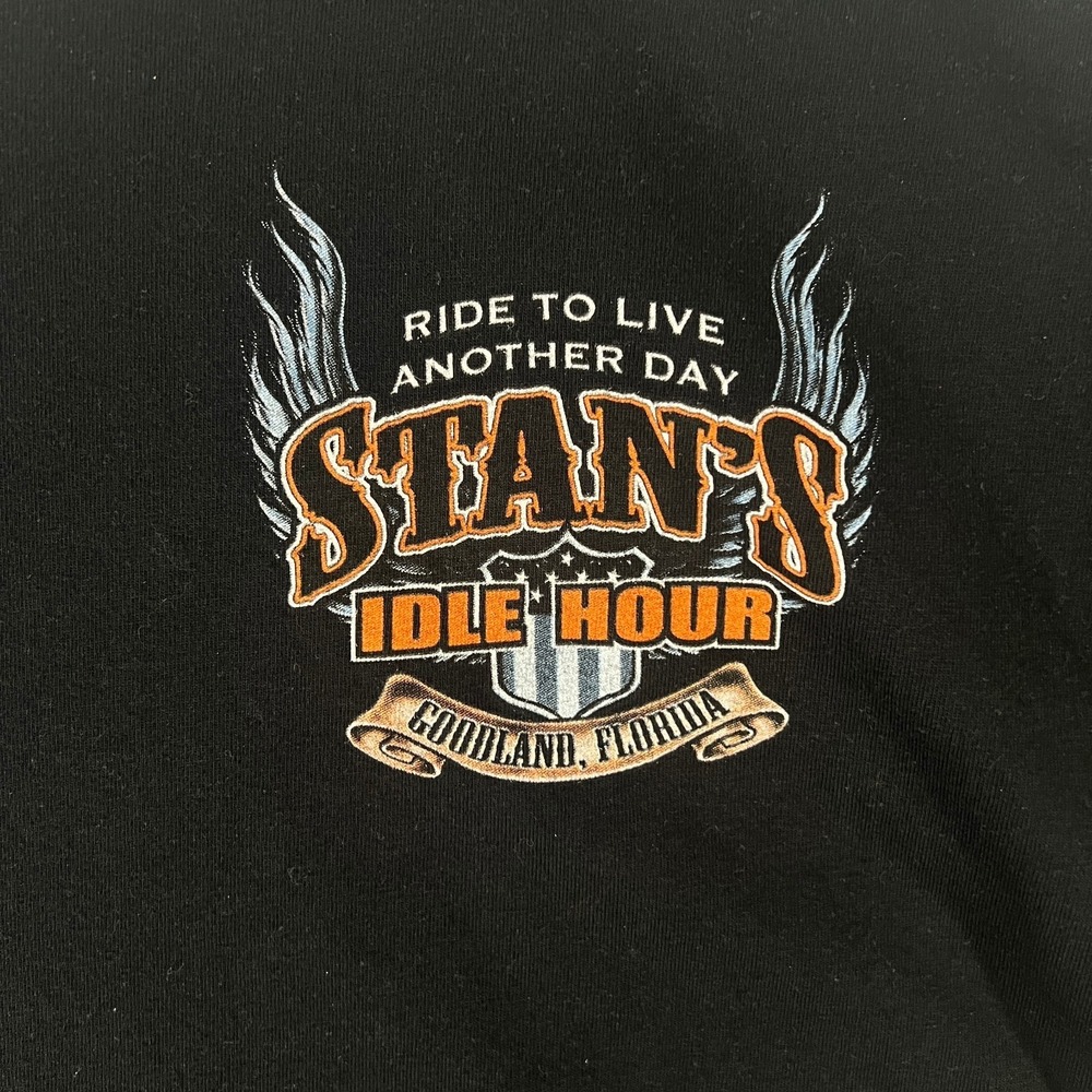 Harley Davidson Stan's Idle Hour Florida Black Biker Tee Graphic Shirt Wings XL - Picture 3 of 9